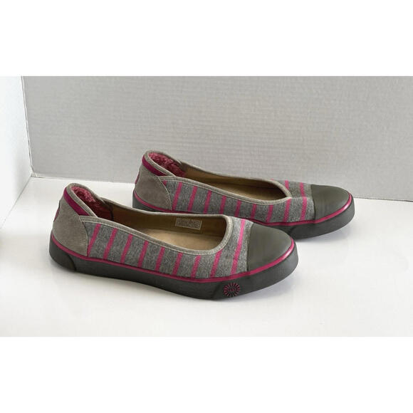 UGG Neema Women’s Size 10 Grey Pink Striped Ballet Flats Slip On Comfort Shoes - Picture 2 of 13